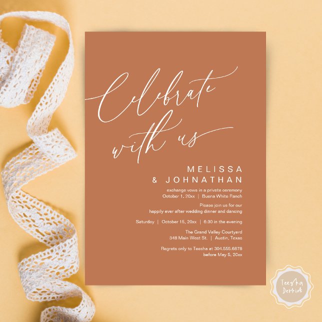 Romantic Wedding Dinner Party, Celebrate with us Invitation (Romantic Wedding Dinner Party, Celebrate with us Lunch Brunch Modern Invites Card  PDF Copper Brown)