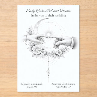Romantic Wedding Hands Minimalist Design Acrylic Invitations