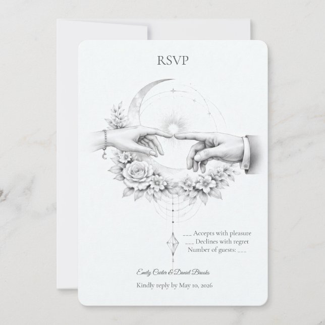 Romantic Wedding Hands Minimalist Design RSVP Invitation (Front)