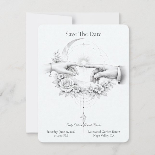 Romantic Wedding Hands Minimalist Design Save The Date (Front)