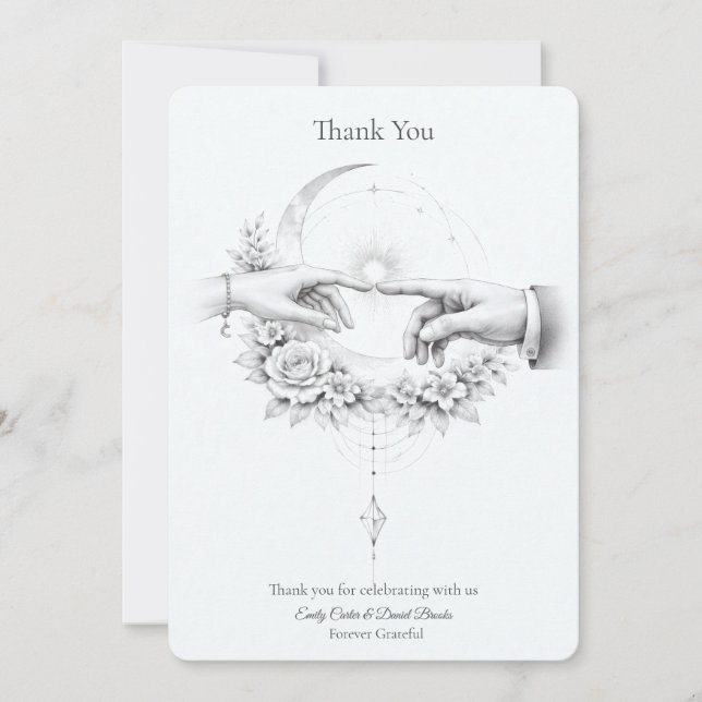 Romantic Wedding Hands Minimalist Thank You Card (Front)