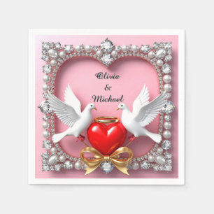 Romantic Wedding Heart Frame with Doves Napkin