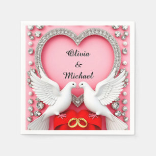 Romantic Wedding Heart Frame with Doves Napkin