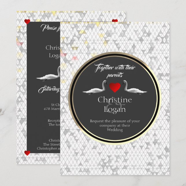Romantic Wedding Invitation Swan Design (Front/Back)
