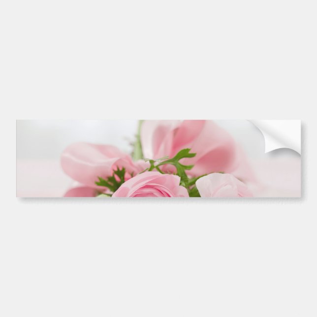 Romantic Wedding Love Soft Pink Flower Bouquet Bumper Sticker (Front)