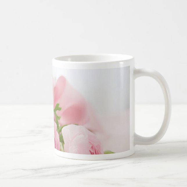 Romantic Wedding Love Soft Pink Flower Bouquet Coffee Mug (Right)