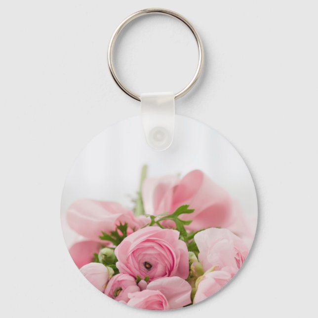 Romantic Wedding Love Soft Pink Flower Bouquet Key Ring (Front)