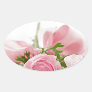 Romantic Wedding Love Soft Pink Flower Bouquet Oval Sticker
