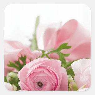 Romantic Wedding Love Soft Pink Flower Bouquet Square Sticker