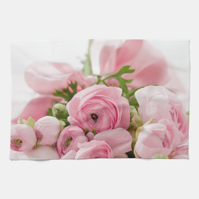 Romantic Wedding Love Soft Pink Flower Bouquet Tea Towel (Horizontal)