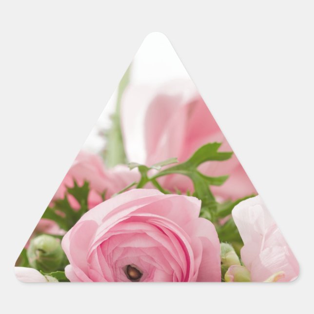 Romantic Wedding Love Soft Pink Flower Bouquet Triangle Sticker (Front)