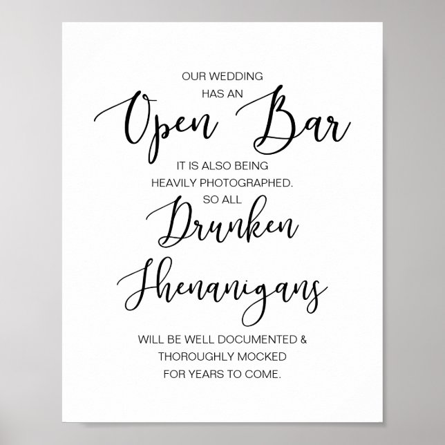 Romantic Wedding Open Bar, drunken shenanigans Poster (Front)