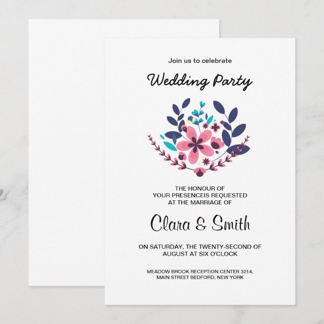 Romantic wedding party invitation (Front/Back)