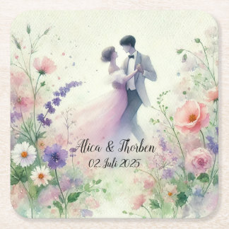 Romantic Wedding Pastel No.1 Square Paper Coaster