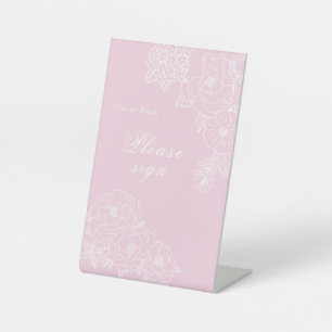 Romantic Wedding Peonies Blush Pink Signature Pedestal Sign