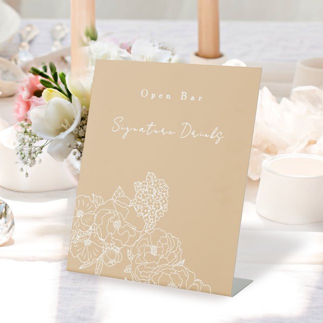 Romantic Wedding Peonies Ivory Drinks Sign (Romantic Wedding Peonies Ivory White Drinks Wedding Sign.)