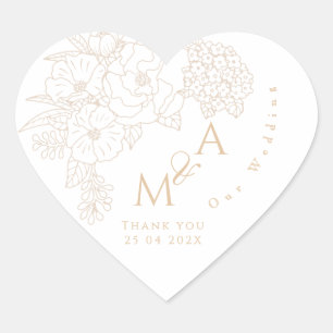 Romantic Wedding Peonies Ivory White Heart Sticker