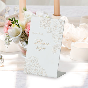 Romantic Wedding Peonies Ivory White Signature Pedestal Sign
