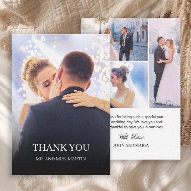 Romantic Wedding Photo Collage Thank You Card (Elegant wedding photo collage thank you card.)