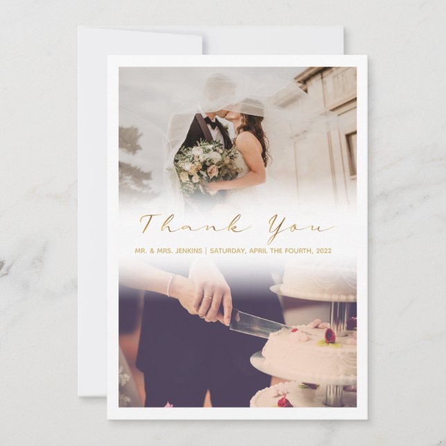 Romantic wedding photo faded effect thank you card (Front)