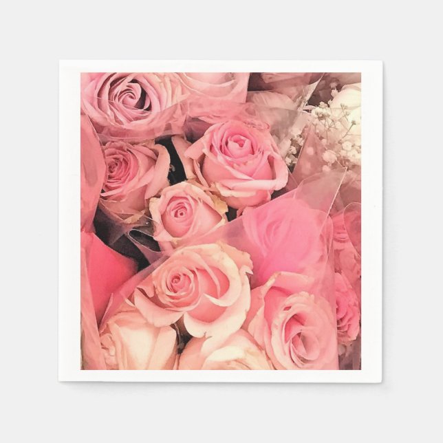 romantic wedding pink rose coctail napkins (Front)