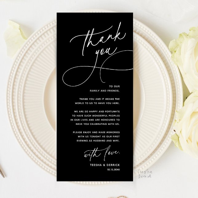 Romantic Wedding Place Setting Thank You Card (Romantic Wedding Place Setting Thank You Card in Classy Black)