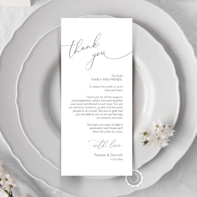 Romantic Wedding Place Setting Thank You Card (Romantic Wedding Dinner Place Setting Thank You Card, Plate Decor, in Dark Grey)