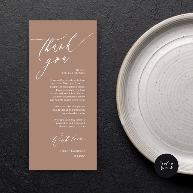 Romantic Wedding Place Setting Thank You Card (Romantic Wedding Dinner Place Setting Thank You Card, in Taupe)