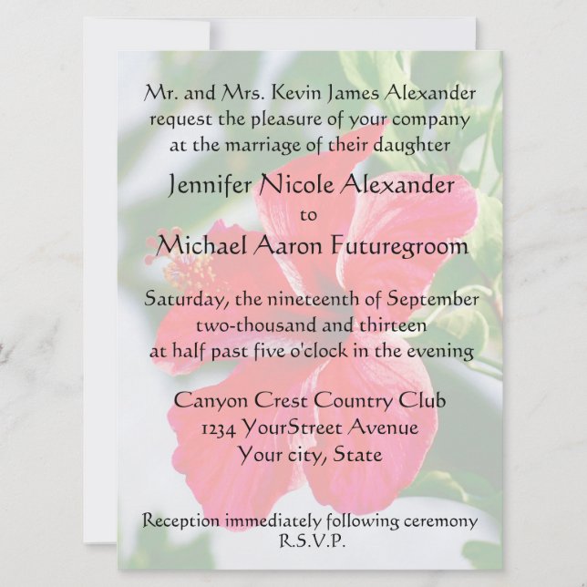 Romantic Wedding Red Hibiscus Invitation (Front)