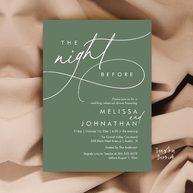 Romantic Wedding Rehearsal Dinner The Night Before Invitation (Romantic Wedding Rehearsal Dinner The Night Before Invitation Card in Sage Green)