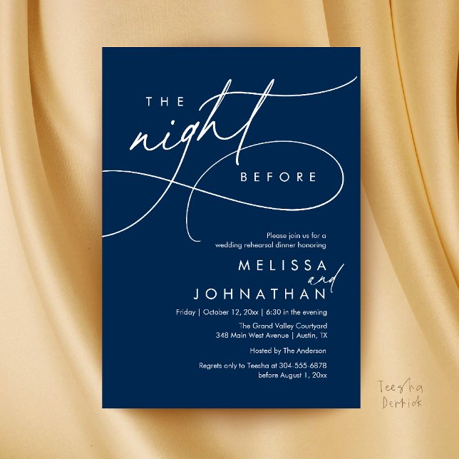 Romantic Wedding Rehearsal Dinner The Night Before Invitation (Romantic Wedding Rehearsal Dinner The Night Before Invitation Card in Navy Blue)