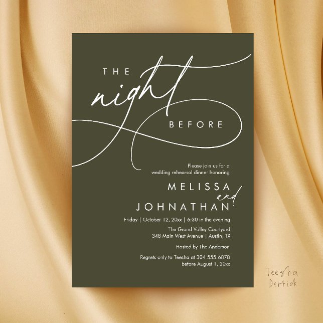 Romantic Wedding Rehearsal Dinner The Night Before Invitation (Romantic Wedding Rehearsal Dinner The Night Before Invitation Card in Olive Green)