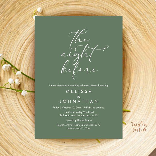 Romantic Wedding Rehearsal Dinner The Night Before Invitation (Romantic Wedding Rehearsal Dinner The Night Before Invitation Card in Sage Green)