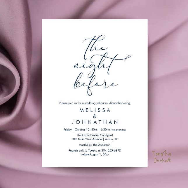 Romantic Wedding Rehearsal Dinner The Night Before Invitation (Romantic Wedding Rehearsal Dinner The Night Before Invitation Card in Navy Blue)
