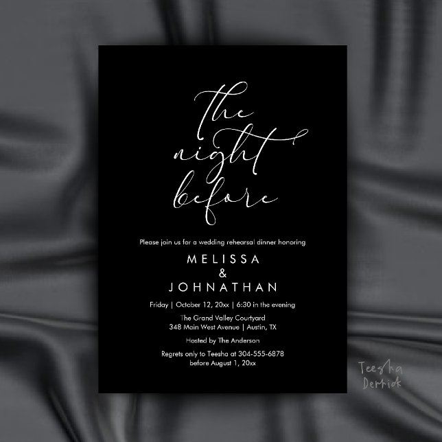 Romantic Wedding Rehearsal Dinner The Night Before Invitation (Romantic Wedding Rehearsal Dinner The Night Before Invitation Card in Black and White)