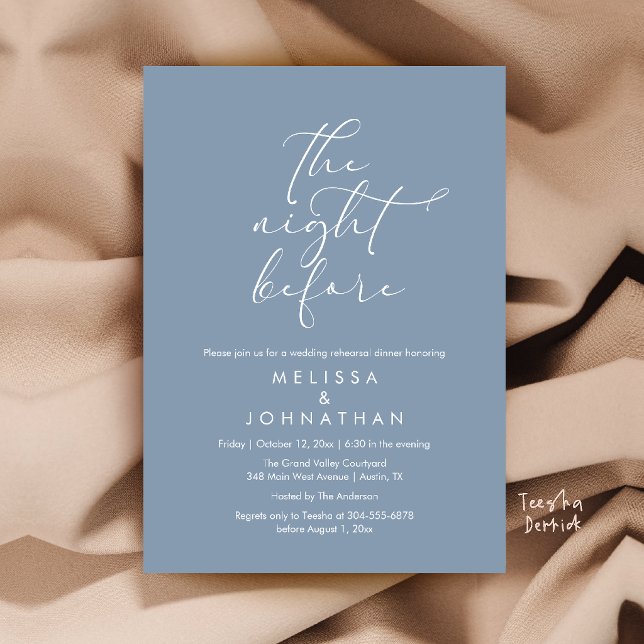 Romantic Wedding Rehearsal Dinner The Night Before Invitation (Romantic Wedding Rehearsal Dinner The Night Before Invitation Card in Dusty Blue)