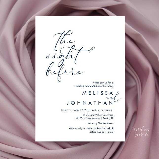 Romantic Wedding Rehearsal Dinner The Night Before Invitation (Romantic Wedding Rehearsal Dinner The Night Before Invitation Card in Navy Blue)