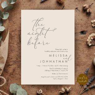 Romantic Wedding Rehearsal Dinner The Night Before Invitation