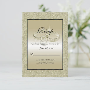 Romantic Wedding Rings, Gold Glitter Wedding RSVP Card