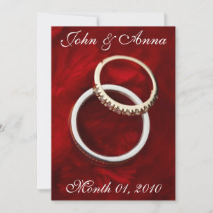Romantic Wedding Rings on Red Invitations