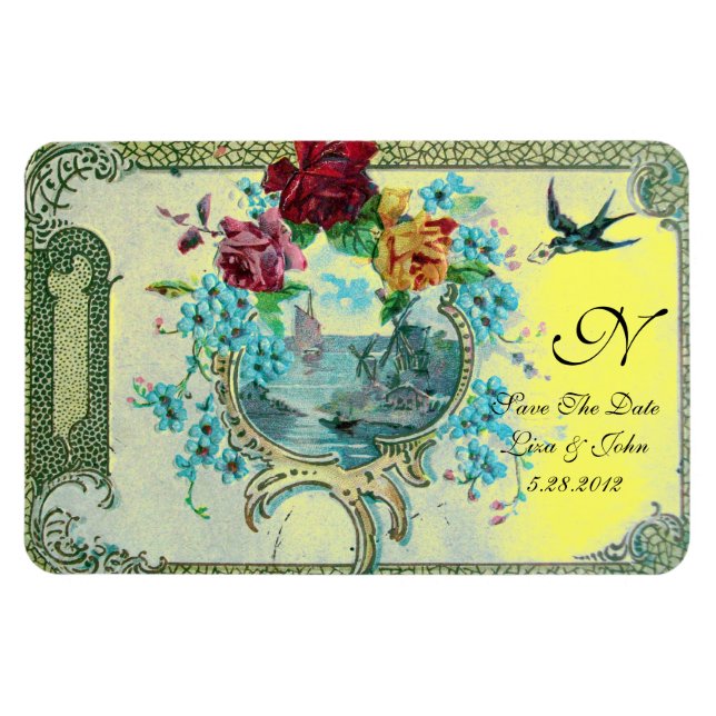 Romantic Wedding,Roses Floral Save Date Yellow Magnet (Horizontal)