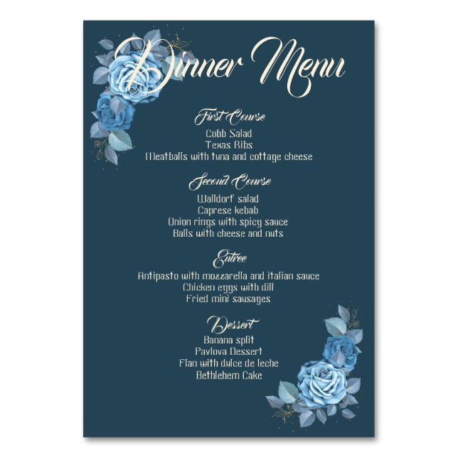 Romantic Wedding Roses. Menu Table Number (Front)