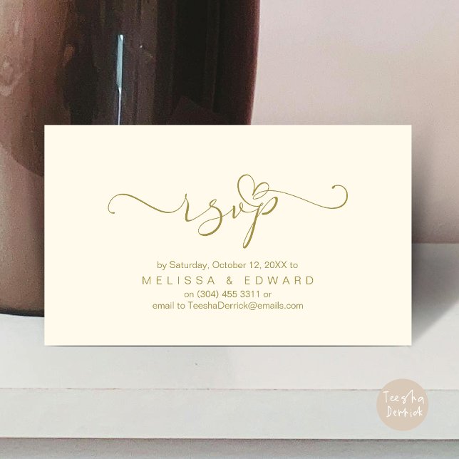 Romantic Wedding RSVP Dinner Invitation Card (Romantic Wedding RSVP Dinner Invitation Card, Modern Online Phone Email Website Reminder Gold)