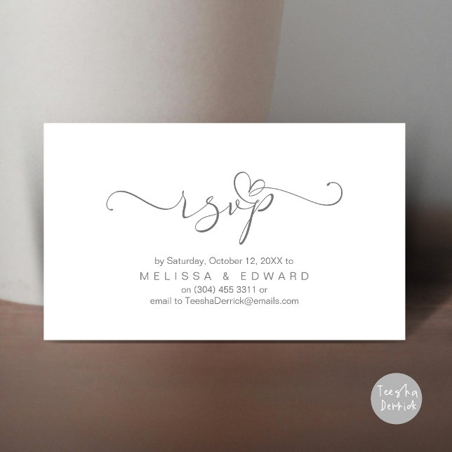 Romantic Wedding RSVP Dinner Invitation Card (Romantic Wedding RSVP Dinner Invitation Card, Modern Online Phone Email Website Reminder Dark Grey)