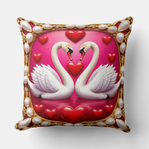 Romantic Wedding Swans Framed by Ornat Cushion