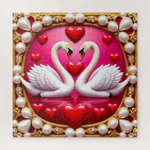 Romantic Wedding Swans Framed by Ornat Jigsaw Puzzle