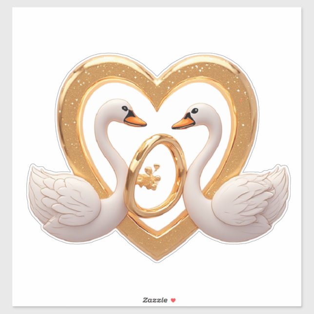 Romantic Wedding Swans With Gold Rings (Sheet)