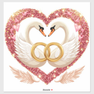 Romantic Wedding Swans With Gold Rings