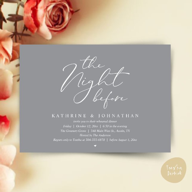 Romantic Wedding The Night Before Rehearsal Dinner Invitation (The Night Before Romantic Wedding Rehearsal Dinner Invitation Card in Chill Grey)