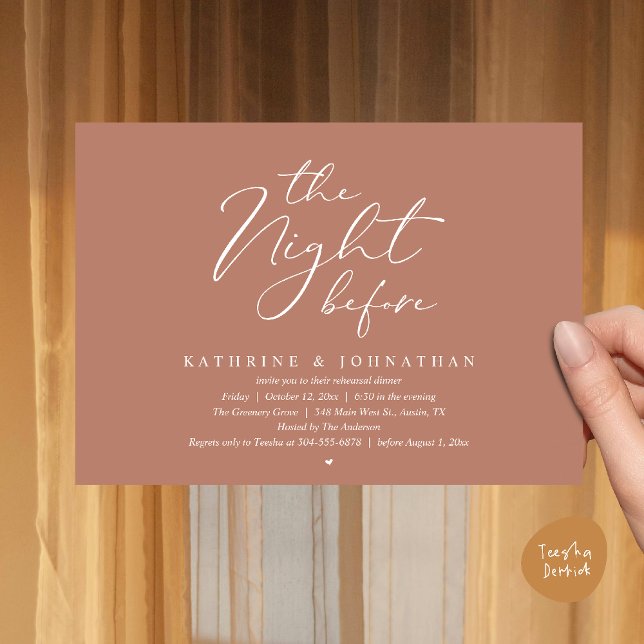 Romantic Wedding The Night Before Rehearsal Dinner Invitation (The Night Before Romantic Wedding Rehearsal Dinner Invitation Card in Terracotta Brown Earthy)